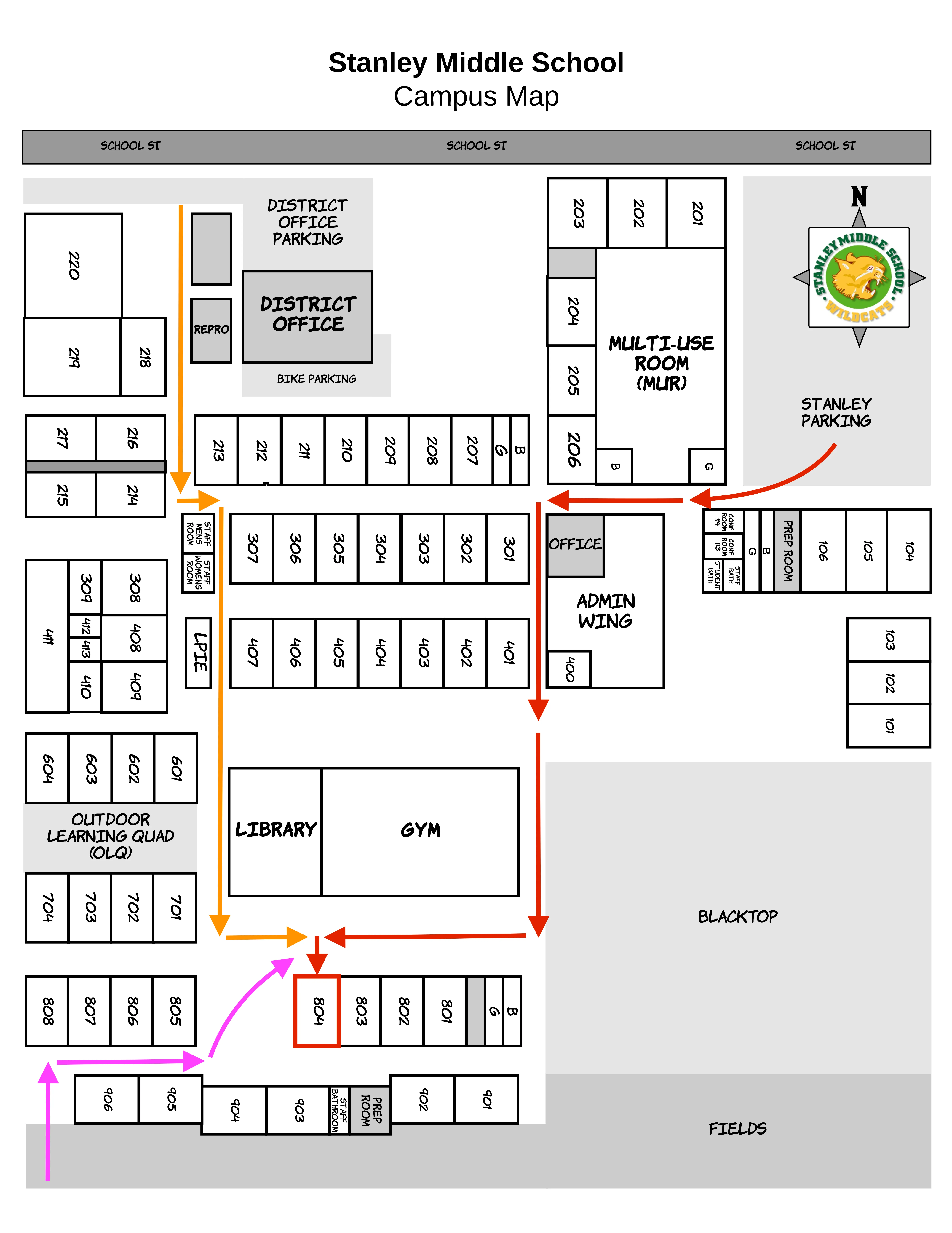 Stanley campus map to room 804